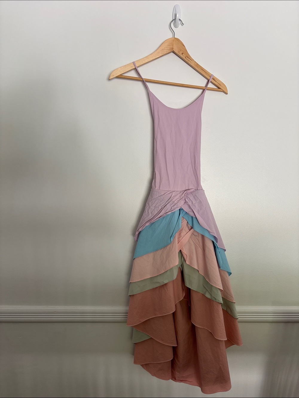 Girls Pastel Tiered Slip Dress with Multicolor Ruffles - Pink